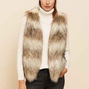 Skies Are Blue Faux Fur Vest Ivory Gray Stripe Size Small 6/8